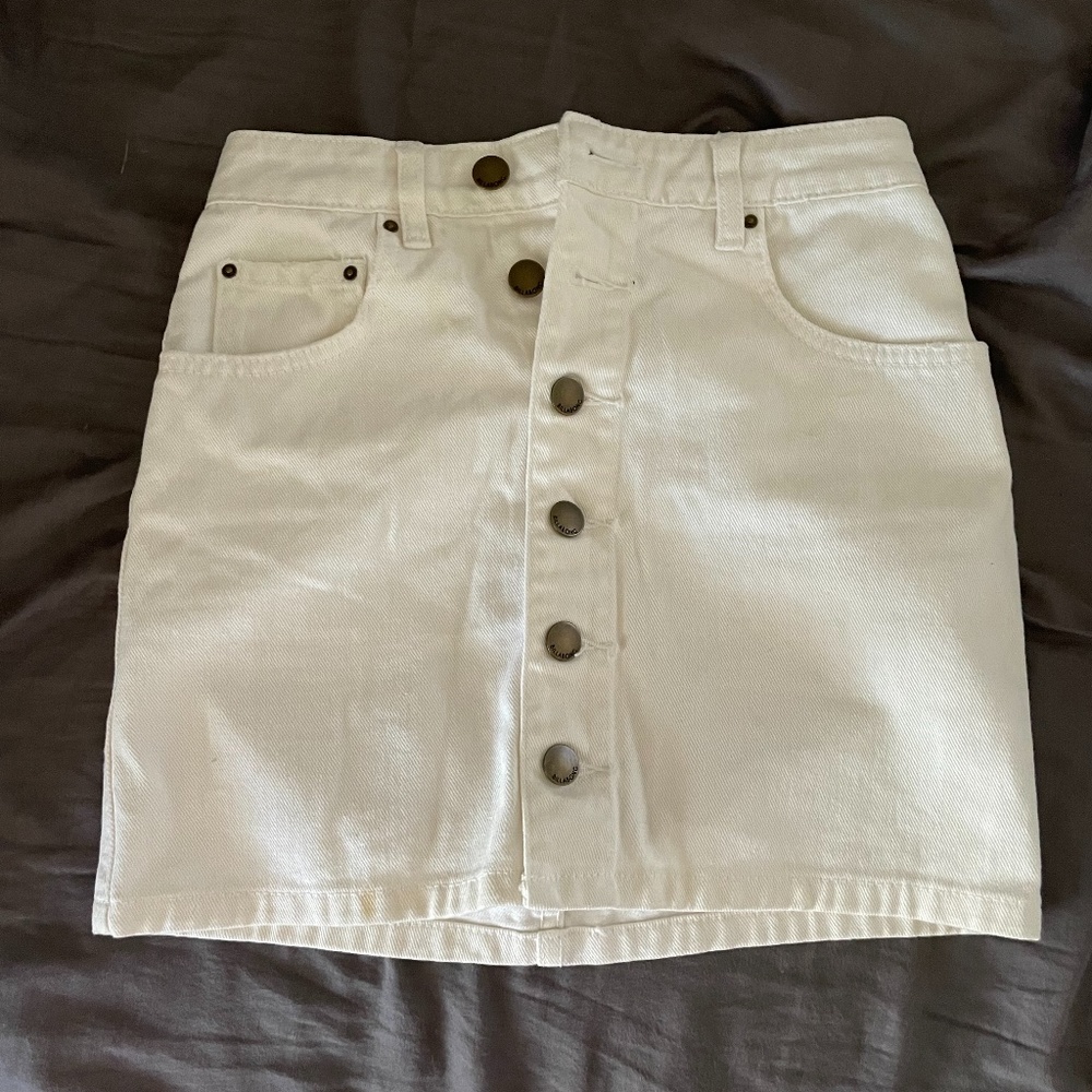 White/off white button up jean skirt